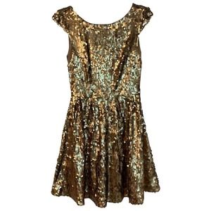 Bebe Embellished Golden Brown Dress S